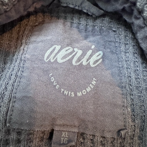 Aerie Top Womens L Blue Lumberjane Oversize Button Up Waffle Thermal Shacket - Picture 2 of 7